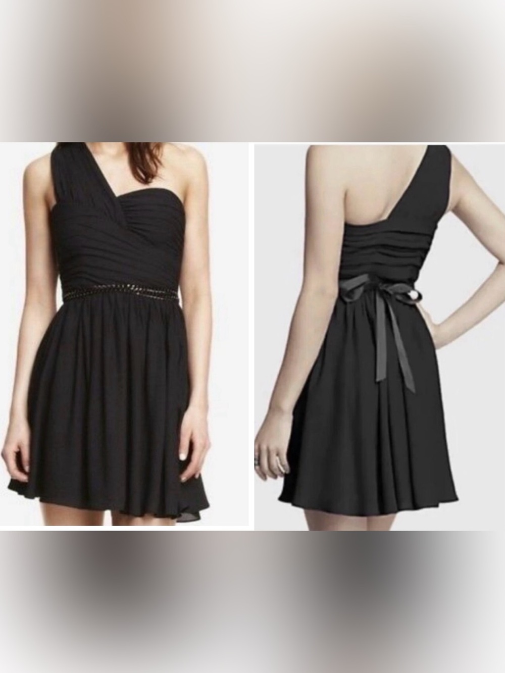Express One Shoulder Ruched Bodice Chain Belt Formal Black Cocktail Dress Size 8